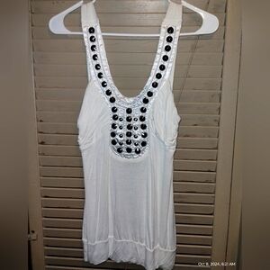 Wet Seal size small tank top white Beautiful Embellished Neckline